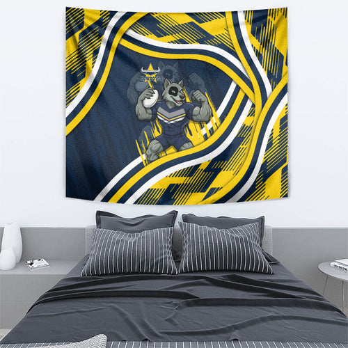 Cowboys Rugby Mascot Tapestry Fierce Athlete Graphic in Sports Style