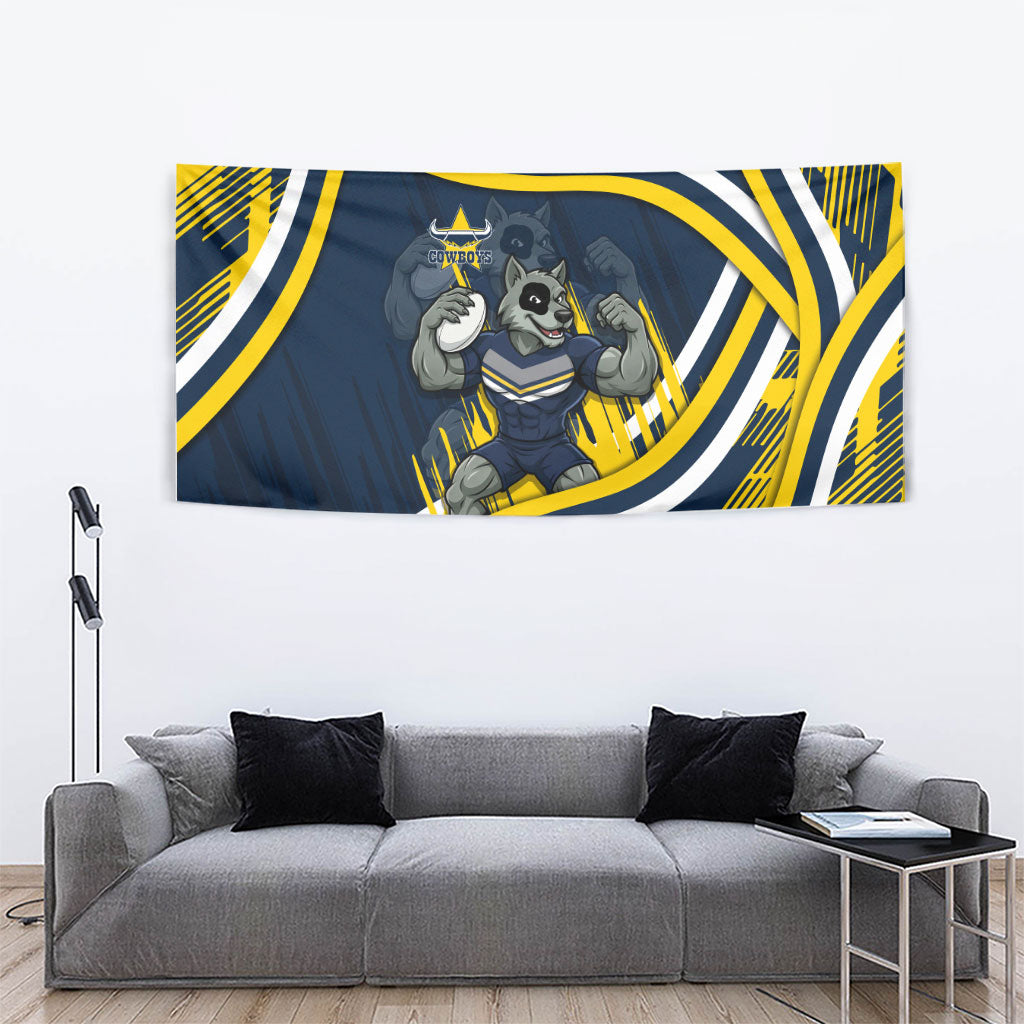 Cowboys Rugby Mascot Tapestry Fierce Athlete Graphic in Sports Style
