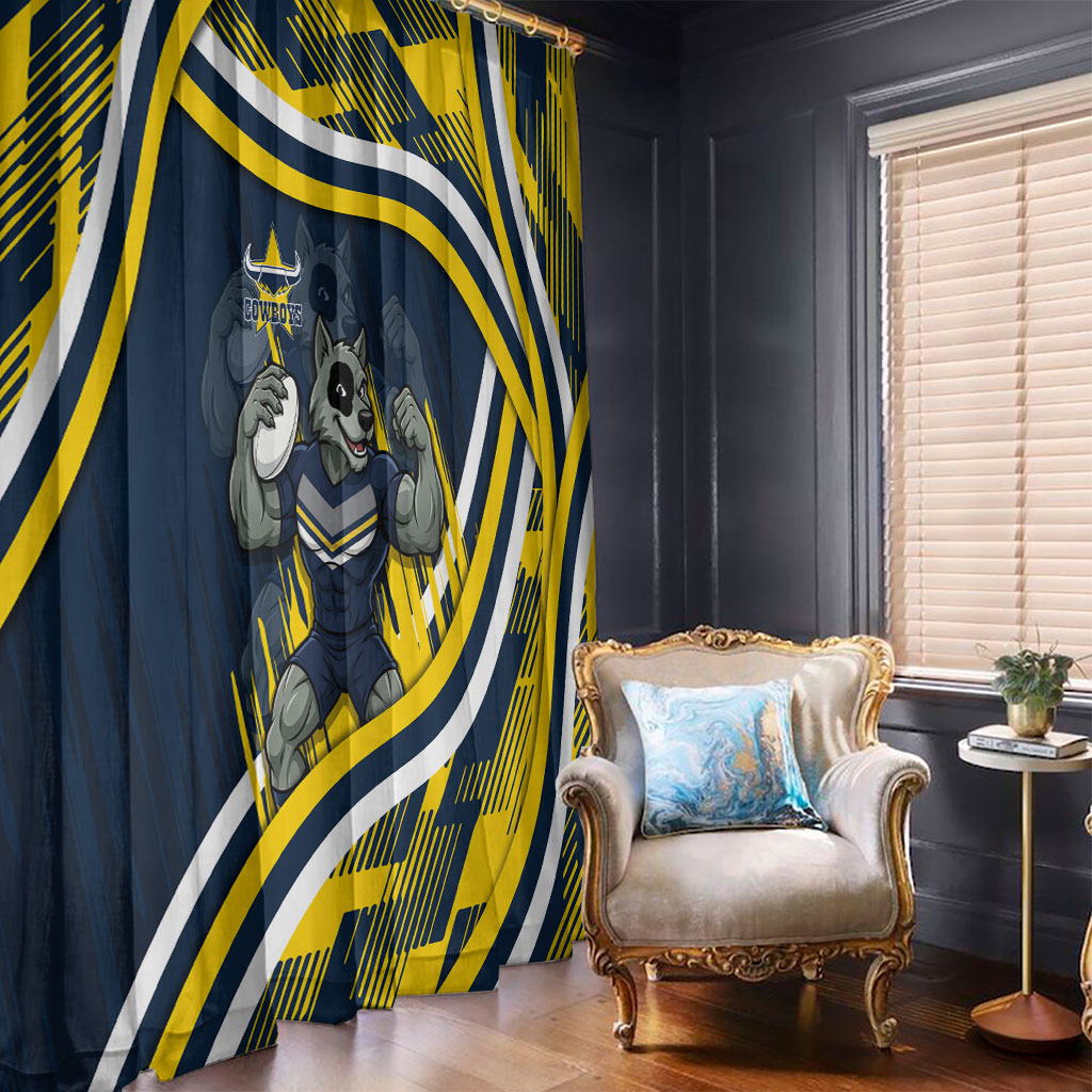 Cowboys Rugby Mascot Window Curtain Fierce Athlete Graphic in Sports Style