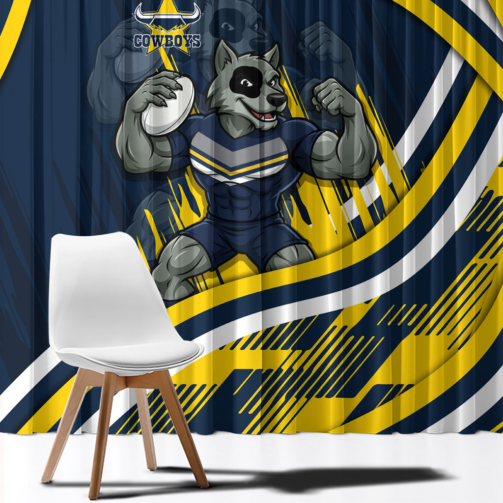 Cowboys Rugby Mascot Window Curtain Fierce Athlete Graphic in Sports Style