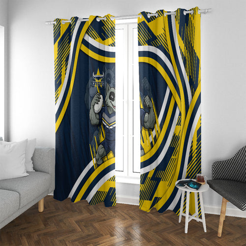 Cowboys Rugby Mascot Window Curtain Fierce Athlete Graphic in Sports Style