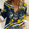 Cowboys Rugby Mascot Women Casual Shirt Fierce Athlete Graphic in Sports Style