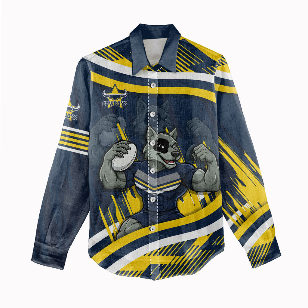 Cowboys Rugby Mascot Women Casual Shirt Fierce Athlete Graphic in Sports Style