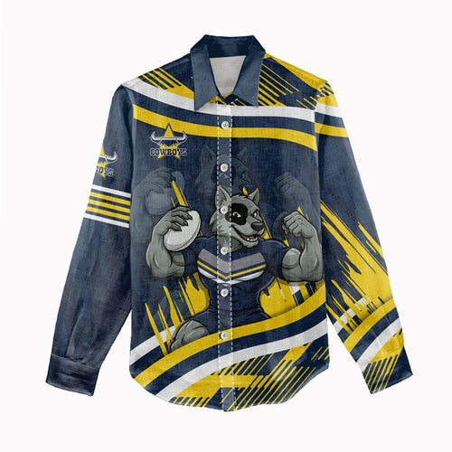 Cowboys Rugby Mascot Women Casual Shirt Fierce Athlete Graphic in Sports Style