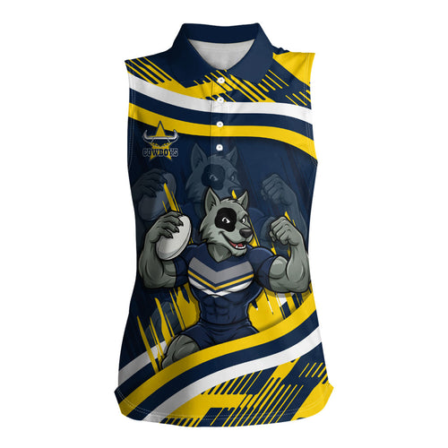 Cowboys Rugby Mascot Women Sleeveless Polo Shirt Fierce Athlete Graphic in Sports Style