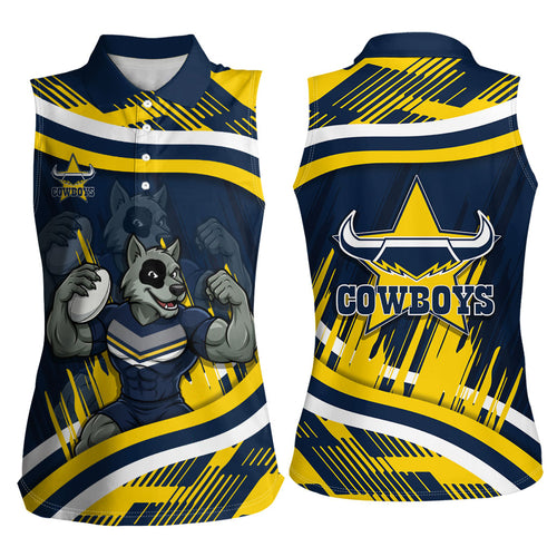 Cowboys Rugby Mascot Women Sleeveless Polo Shirt Fierce Athlete Graphic in Sports Style