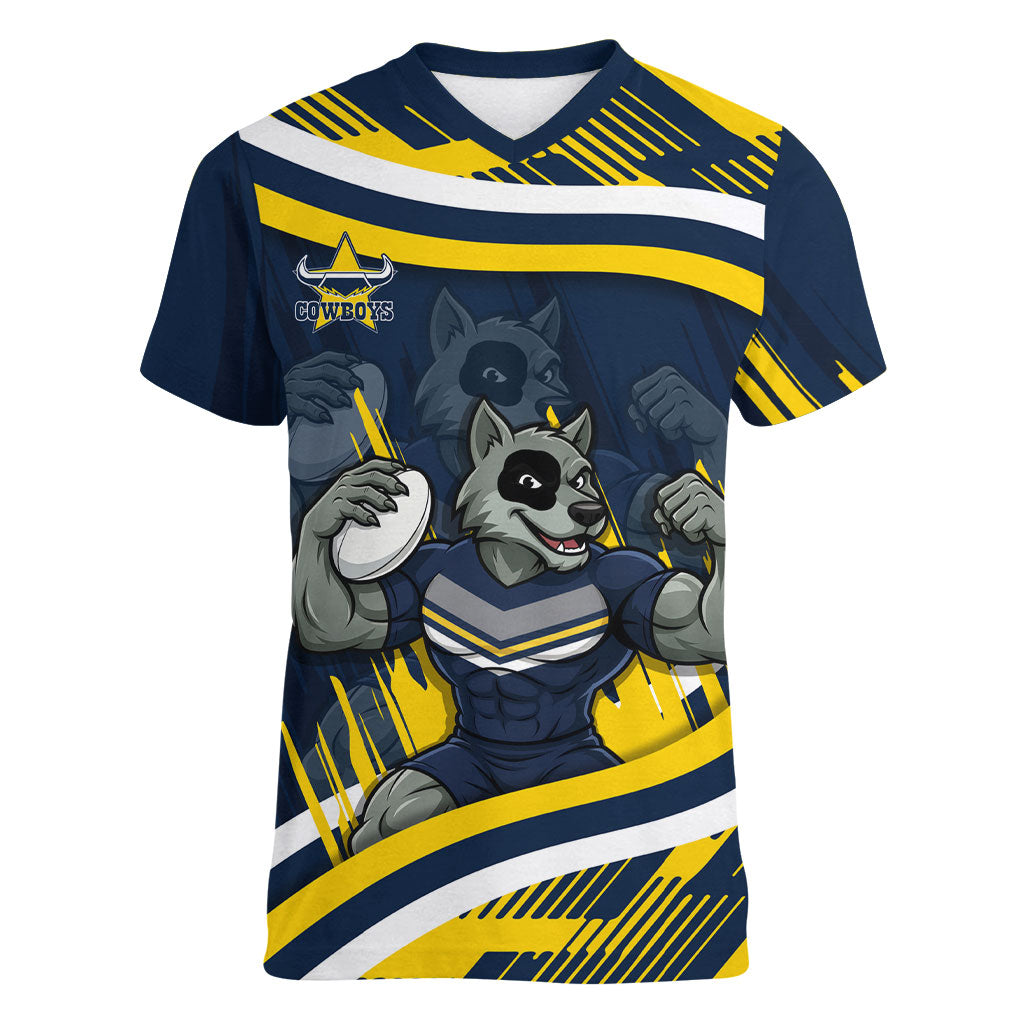 Cowboys Rugby Mascot Women V-Neck T-Shirt Fierce Athlete Graphic in Sports Style
