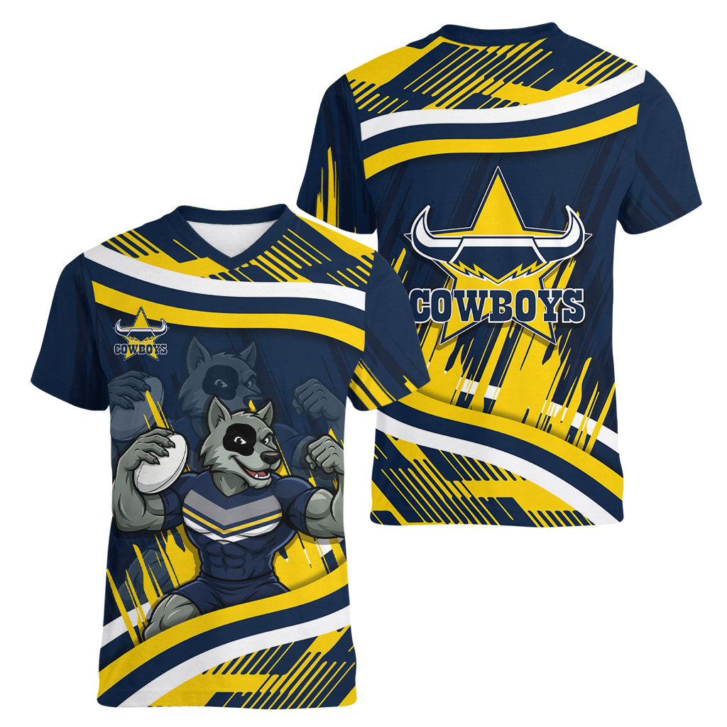 Cowboys Rugby Mascot Women V-Neck T-Shirt Fierce Athlete Graphic in Sports Style