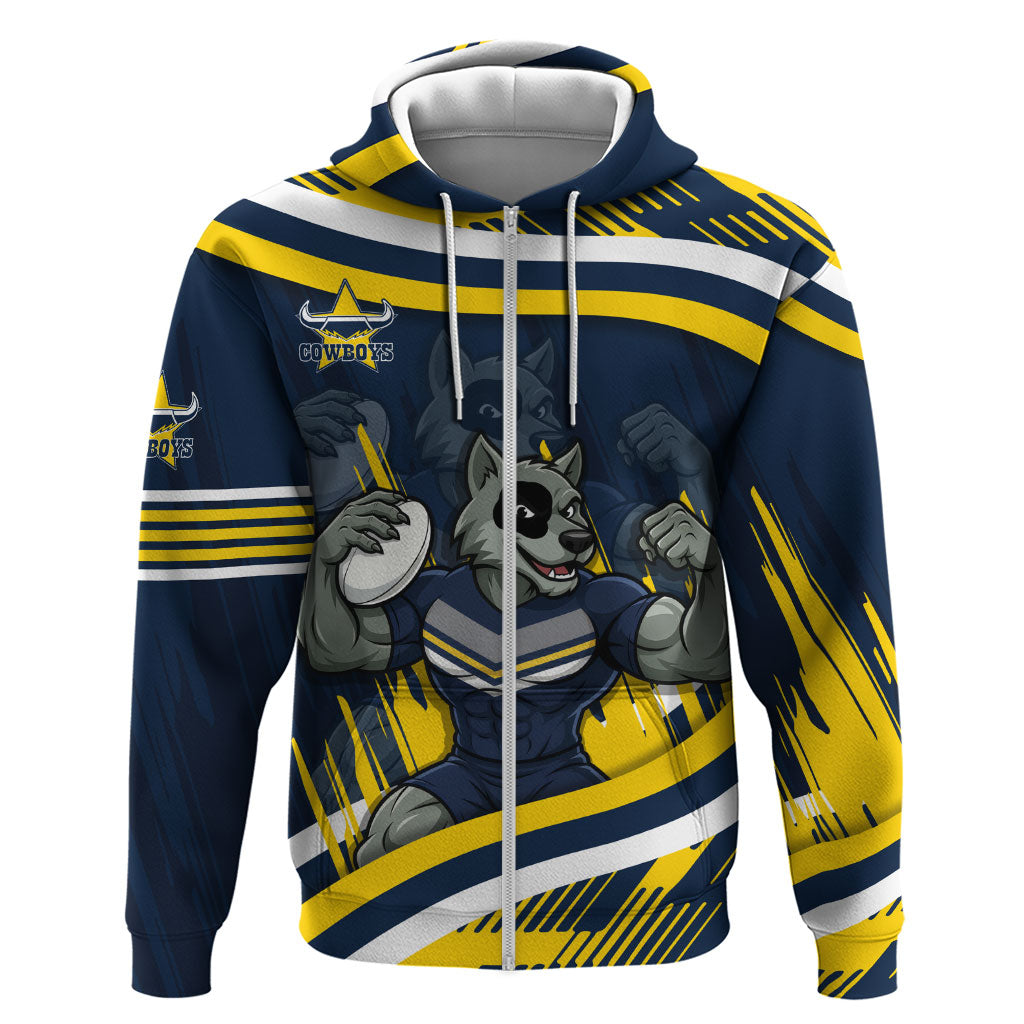 Cowboys Rugby Mascot Zip Hoodie Fierce Athlete Graphic in Sports Style