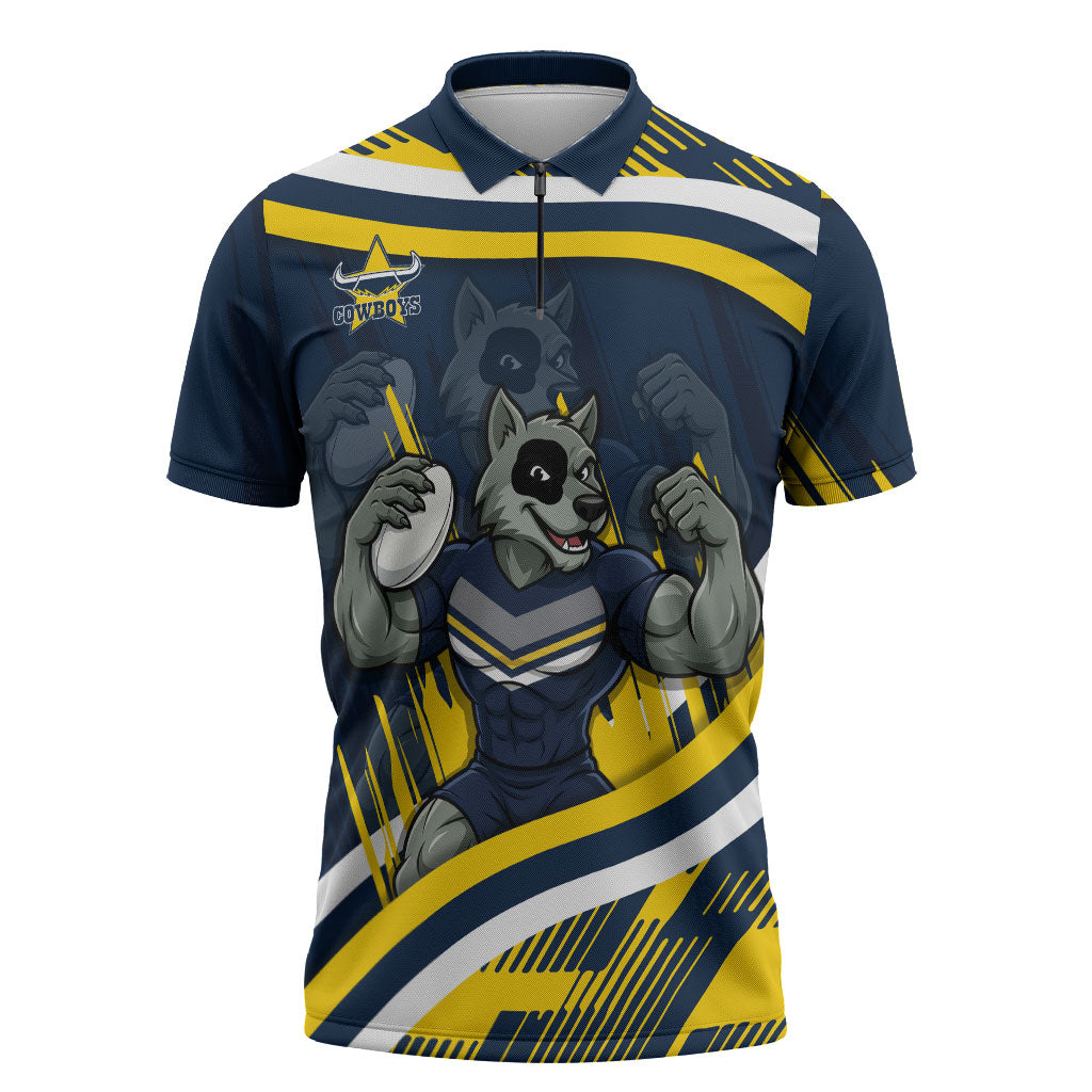 Cowboys Rugby Mascot Zipper Polo Shirt Fierce Athlete Graphic in Sports Style