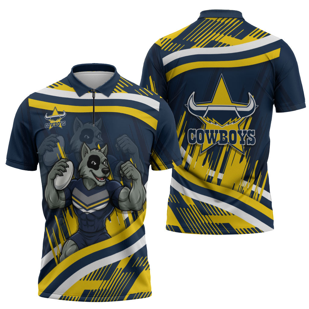 Cowboys Rugby Mascot Zipper Polo Shirt Fierce Athlete Graphic in Sports Style