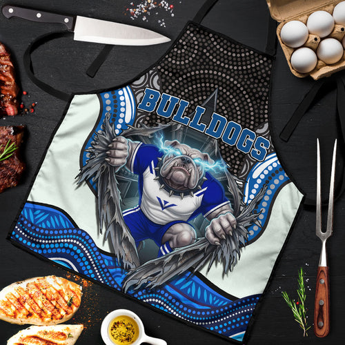 Canterbury Bankstown Bulldogs Rugby Apron The Scream of Lightning Eyes - Indigenous Dot Ripping Effect