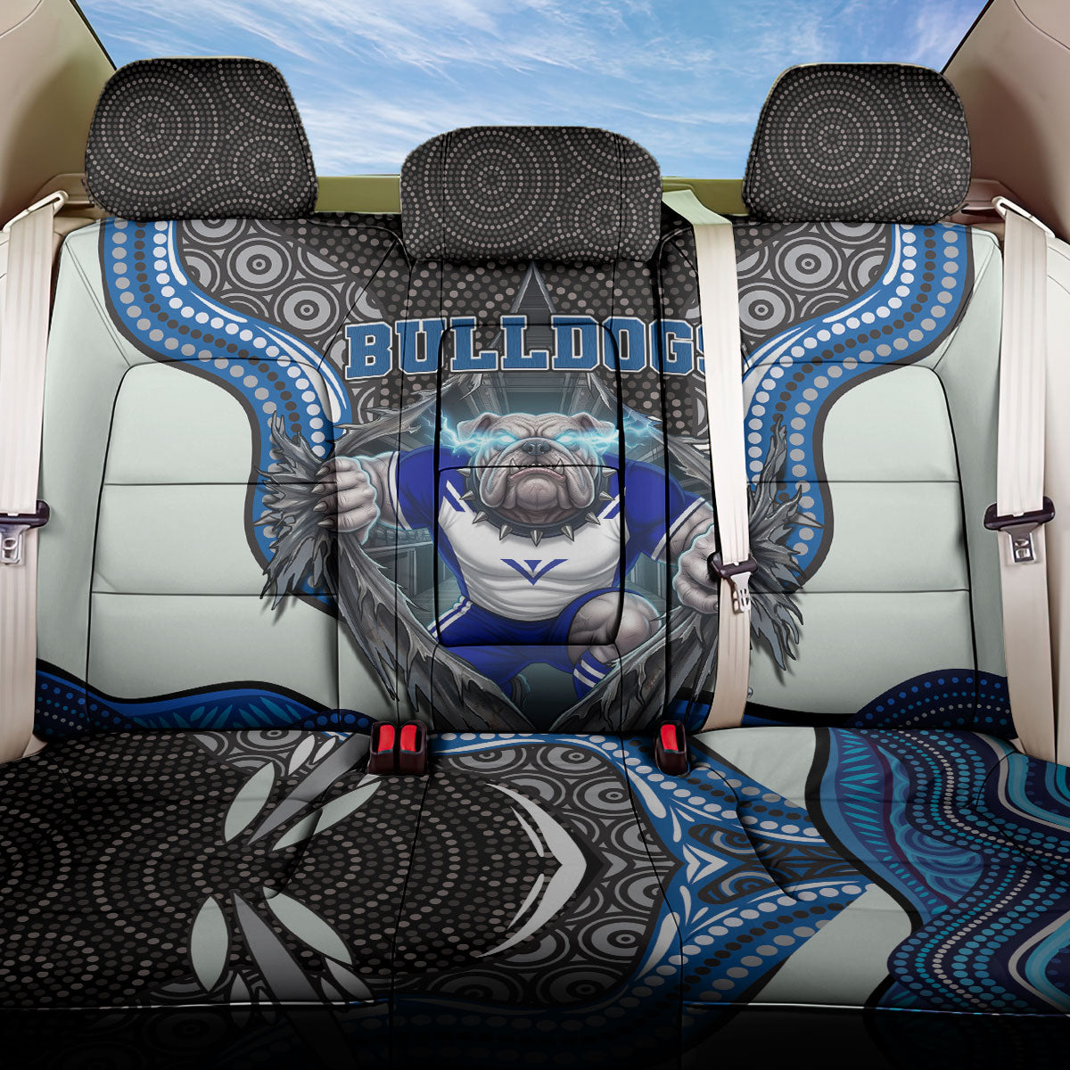 Canterbury Bankstown Bulldogs Rugby Back Car Seat Cover The Scream of Lightning Eyes - Indigenous Dot Ripping Effect