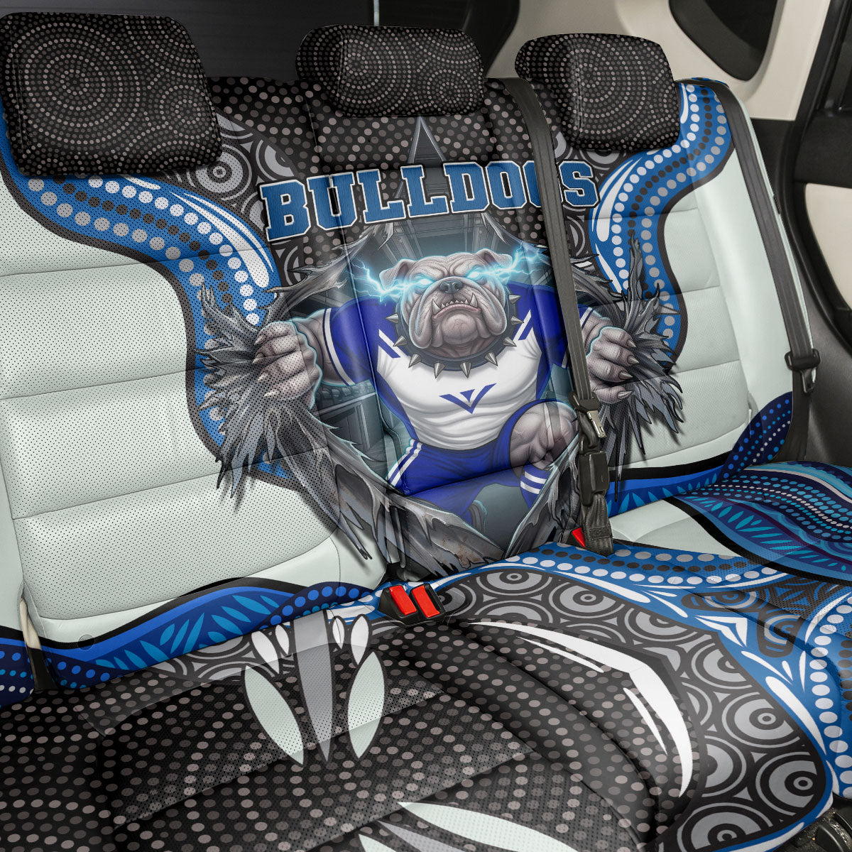 Canterbury Bankstown Bulldogs Rugby Back Car Seat Cover The Scream of Lightning Eyes - Indigenous Dot Ripping Effect