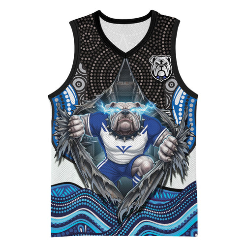 Canterbury Bankstown Bulldogs Rugby Basketball Jersey The Scream of Lightning Eyes - Indigenous Dot Ripping Effect