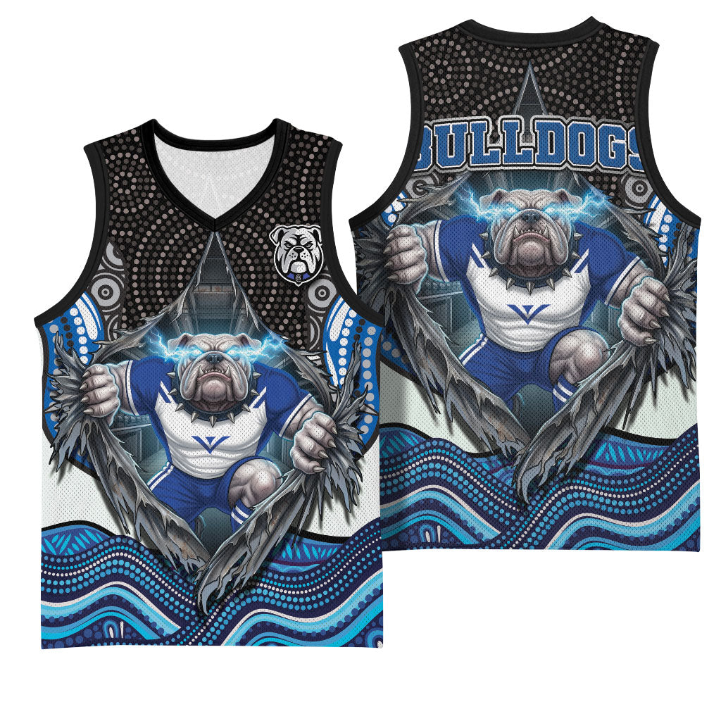 Canterbury Bankstown Bulldogs Rugby Basketball Jersey The Scream of Lightning Eyes - Indigenous Dot Ripping Effect