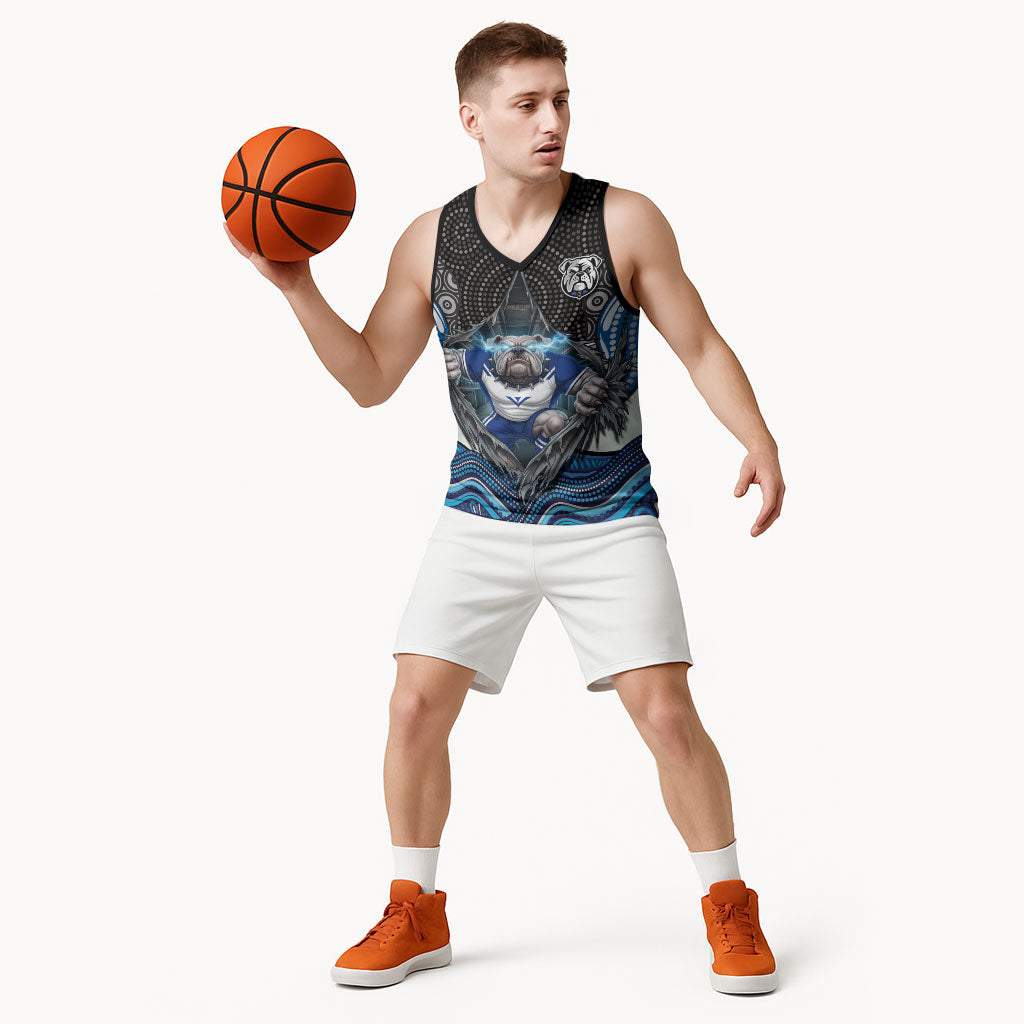 Canterbury Bankstown Bulldogs Rugby Basketball Jersey The Scream of Lightning Eyes - Indigenous Dot Ripping Effect