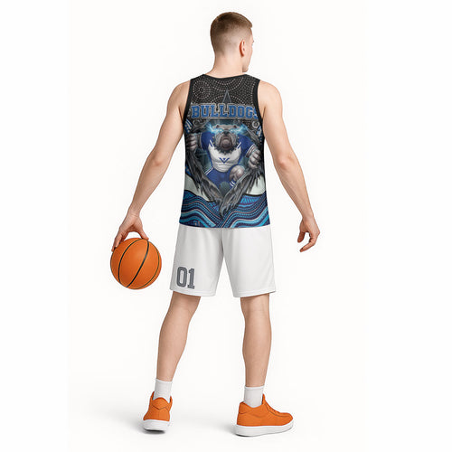 Canterbury Bankstown Bulldogs Rugby Basketball Jersey The Scream of Lightning Eyes - Indigenous Dot Ripping Effect