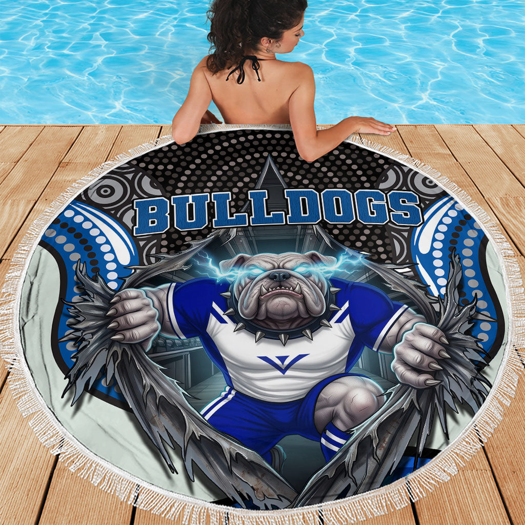 Canterbury Bankstown Bulldogs Rugby Beach Blanket The Scream of Lightning Eyes - Indigenous Dot Ripping Effect