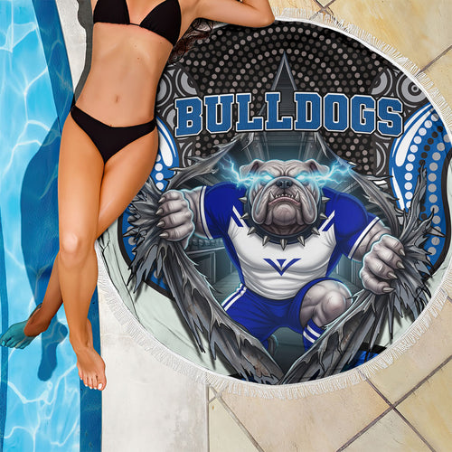 Canterbury Bankstown Bulldogs Rugby Beach Blanket The Scream of Lightning Eyes - Indigenous Dot Ripping Effect