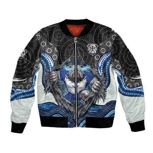 Canterbury Bankstown Bulldogs Rugby Bomber Jacket The Scream of Lightning Eyes - Indigenous Dot Ripping Effect