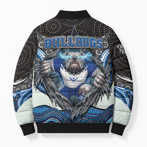 Canterbury Bankstown Bulldogs Rugby Bomber Puffer Jacket The Scream of Lightning Eyes - Indigenous Dot Ripping Effect