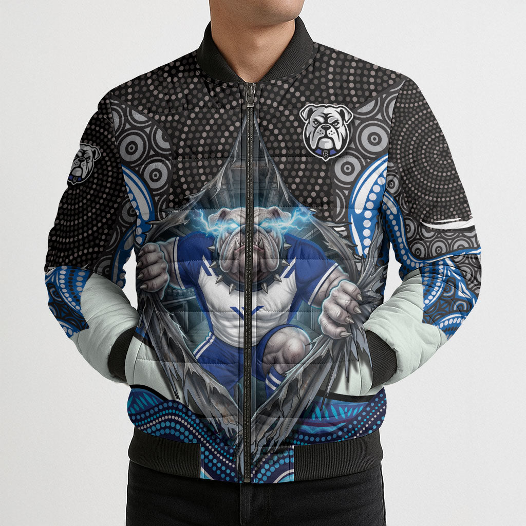 Canterbury Bankstown Bulldogs Rugby Bomber Puffer Jacket The Scream of Lightning Eyes - Indigenous Dot Ripping Effect