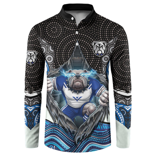 Canterbury Bankstown Bulldogs Rugby Button Sweatshirt The Scream of Lightning Eyes - Indigenous Dot Ripping Effect