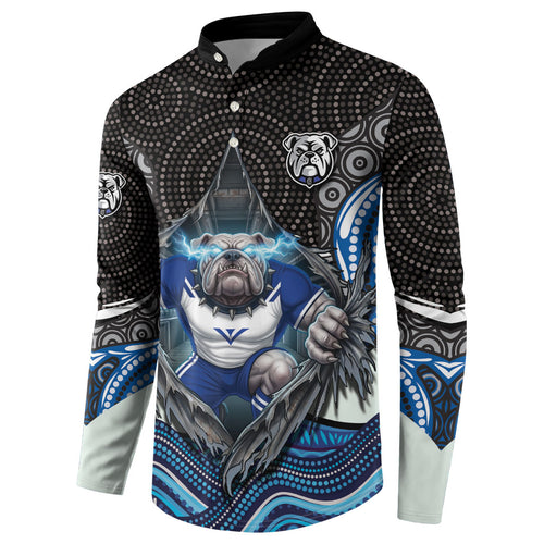 Canterbury Bankstown Bulldogs Rugby Button Sweatshirt The Scream of Lightning Eyes - Indigenous Dot Ripping Effect