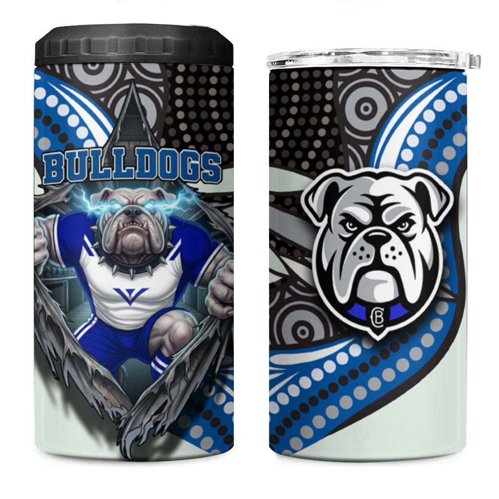 Canterbury Bankstown Bulldogs Rugby 4 in 1 Can Cooler Tumbler The Scream of Lightning Eyes - Indigenous Dot Ripping Effect