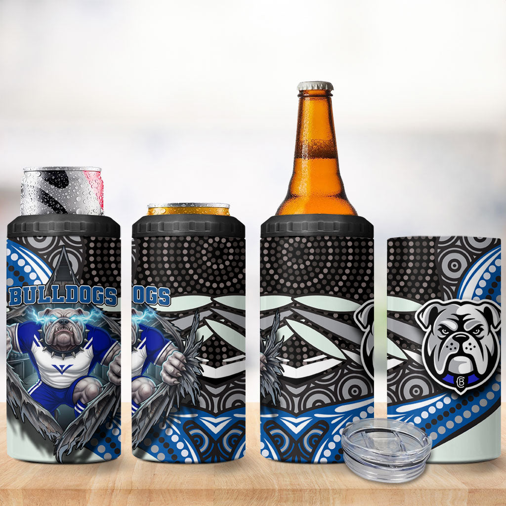 Canterbury Bankstown Bulldogs Rugby 4 in 1 Can Cooler Tumbler The Scream of Lightning Eyes - Indigenous Dot Ripping Effect