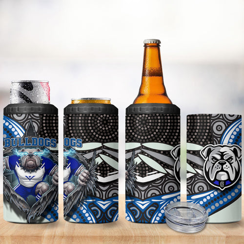 Canterbury Bankstown Bulldogs Rugby 4 in 1 Can Cooler Tumbler The Scream of Lightning Eyes - Indigenous Dot Ripping Effect