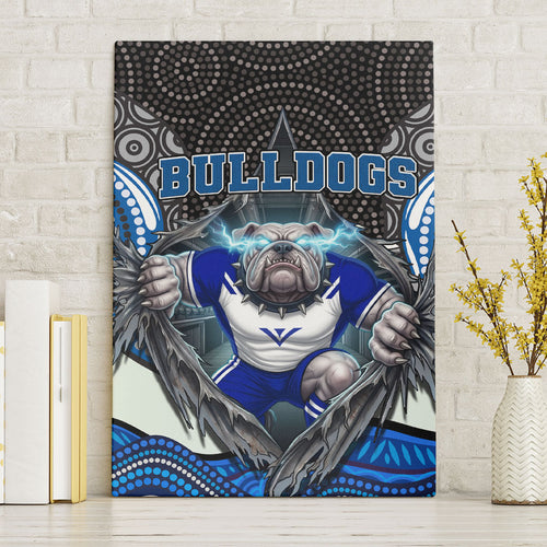 Canterbury Bankstown Bulldogs Rugby Canvas Wall Art The Scream of Lightning Eyes - Indigenous Dot Ripping Effect
