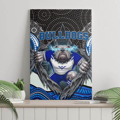 Canterbury Bankstown Bulldogs Rugby Canvas Wall Art The Scream of Lightning Eyes - Indigenous Dot Ripping Effect