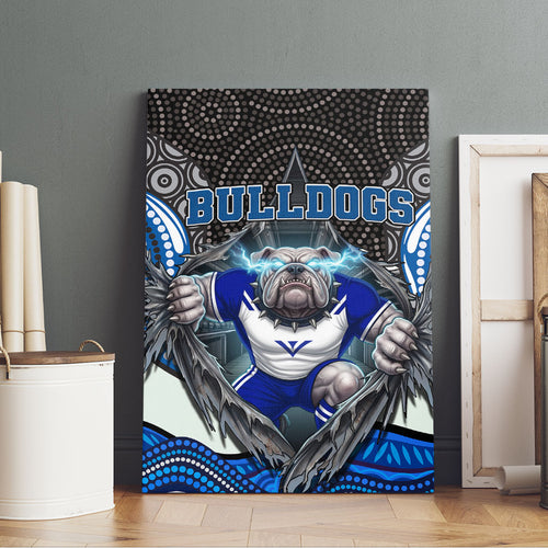 Canterbury Bankstown Bulldogs Rugby Canvas Wall Art The Scream of Lightning Eyes - Indigenous Dot Ripping Effect