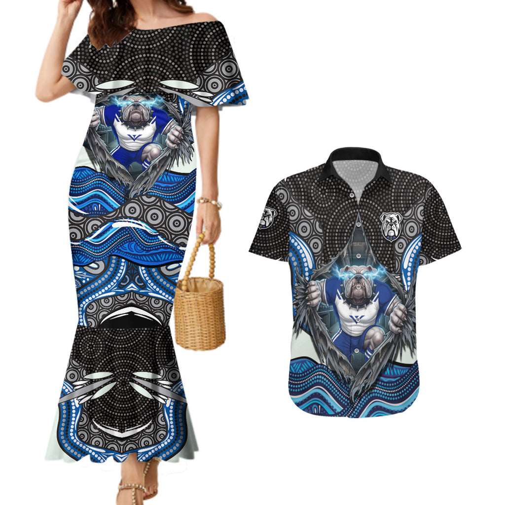 Canterbury Bankstown Bulldogs Rugby Couples Matching Mermaid Dress and Hawaiian Shirt The Scream of Lightning Eyes - Indigenous Dot Ripping Effect