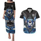 Canterbury Bankstown Bulldogs Rugby Couples Matching Puletasi and Hawaiian Shirt The Scream of Lightning Eyes - Indigenous Dot Ripping Effect