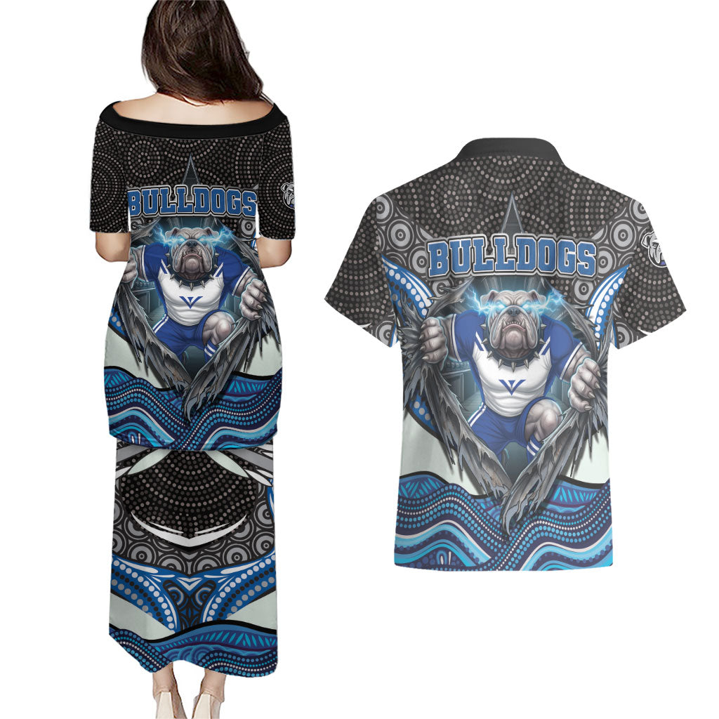 Canterbury Bankstown Bulldogs Rugby Couples Matching Puletasi and Hawaiian Shirt The Scream of Lightning Eyes - Indigenous Dot Ripping Effect