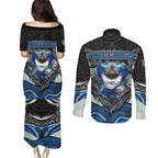 Canterbury Bankstown Bulldogs Rugby Couples Matching Puletasi and Long Sleeve Button Shirt The Scream of Lightning Eyes - Indigenous Dot Ripping Effect