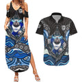 Canterbury Bankstown Bulldogs Rugby Couples Matching Summer Maxi Dress and Hawaiian Shirt The Scream of Lightning Eyes - Indigenous Dot Ripping Effect