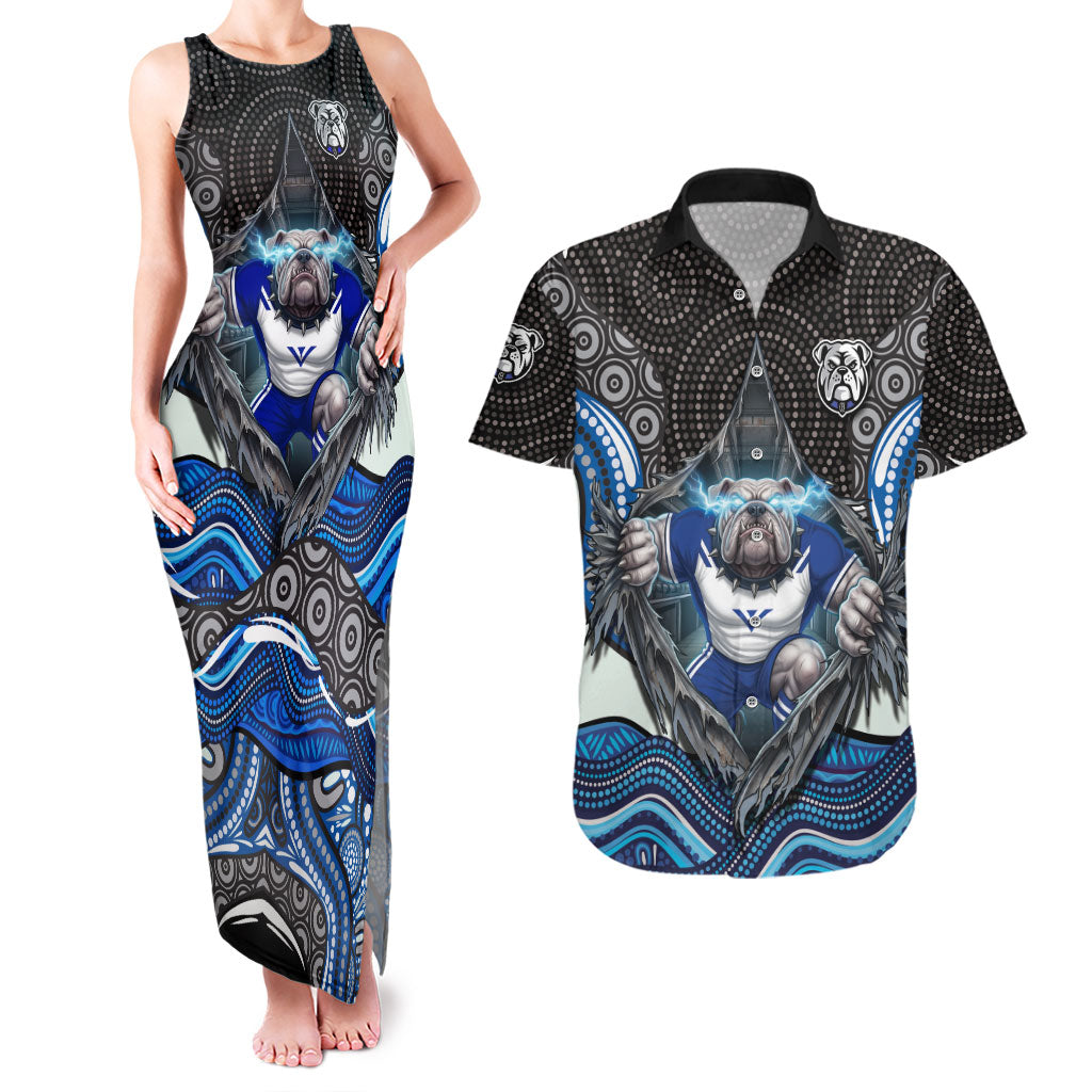 Canterbury Bankstown Bulldogs Rugby Couples Matching Tank Maxi Dress and Hawaiian Shirt The Scream of Lightning Eyes - Indigenous Dot Ripping Effect