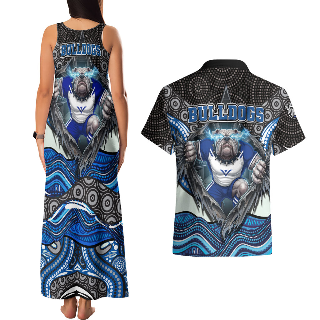 Canterbury Bankstown Bulldogs Rugby Couples Matching Tank Maxi Dress and Hawaiian Shirt The Scream of Lightning Eyes - Indigenous Dot Ripping Effect