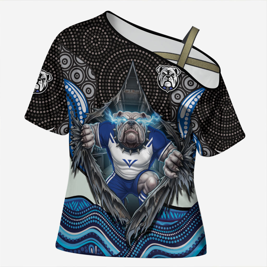 Canterbury Bankstown Bulldogs Rugby Cross Shoulder Shirt The Scream of Lightning Eyes - Indigenous Dot Ripping Effect