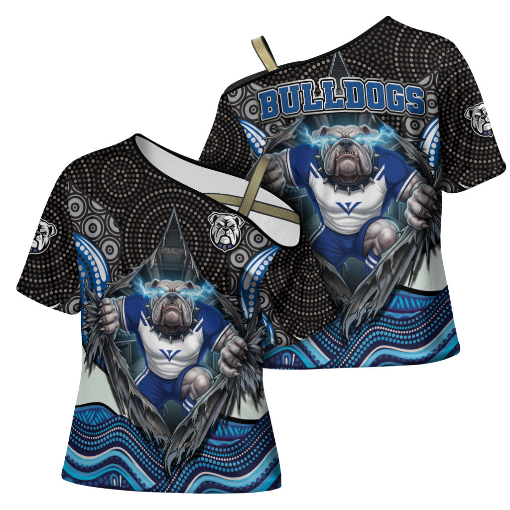 Canterbury Bankstown Bulldogs Rugby Cross Shoulder Shirt The Scream of Lightning Eyes - Indigenous Dot Ripping Effect