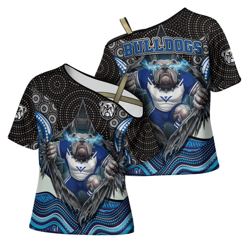 Canterbury Bankstown Bulldogs Rugby Cross Shoulder Shirt The Scream of Lightning Eyes - Indigenous Dot Ripping Effect