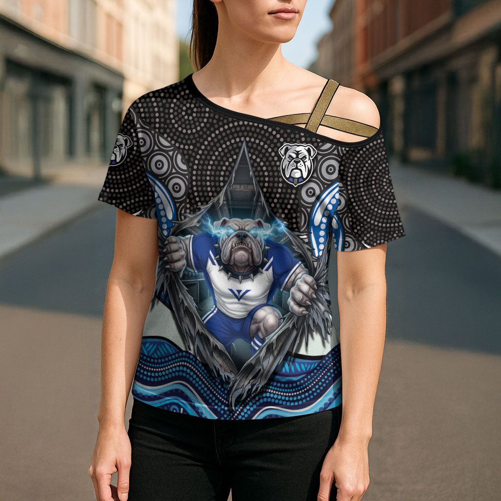 Canterbury Bankstown Bulldogs Rugby Cross Shoulder Shirt The Scream of Lightning Eyes - Indigenous Dot Ripping Effect