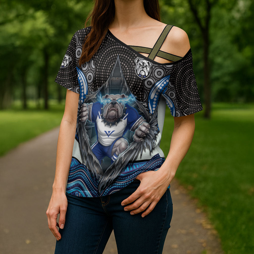 Canterbury Bankstown Bulldogs Rugby Cross Shoulder Shirt The Scream of Lightning Eyes - Indigenous Dot Ripping Effect