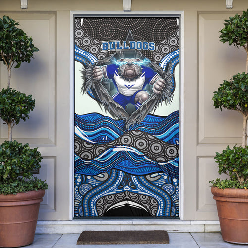 Canterbury Bankstown Bulldogs Rugby Door Cover The Scream of Lightning Eyes - Indigenous Dot Ripping Effect