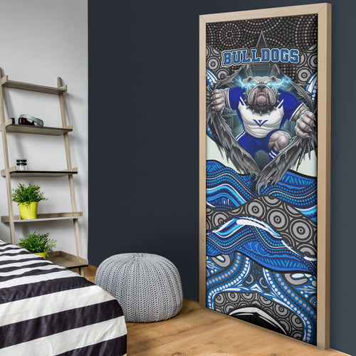 Canterbury Bankstown Bulldogs Rugby Door Cover The Scream of Lightning Eyes - Indigenous Dot Ripping Effect