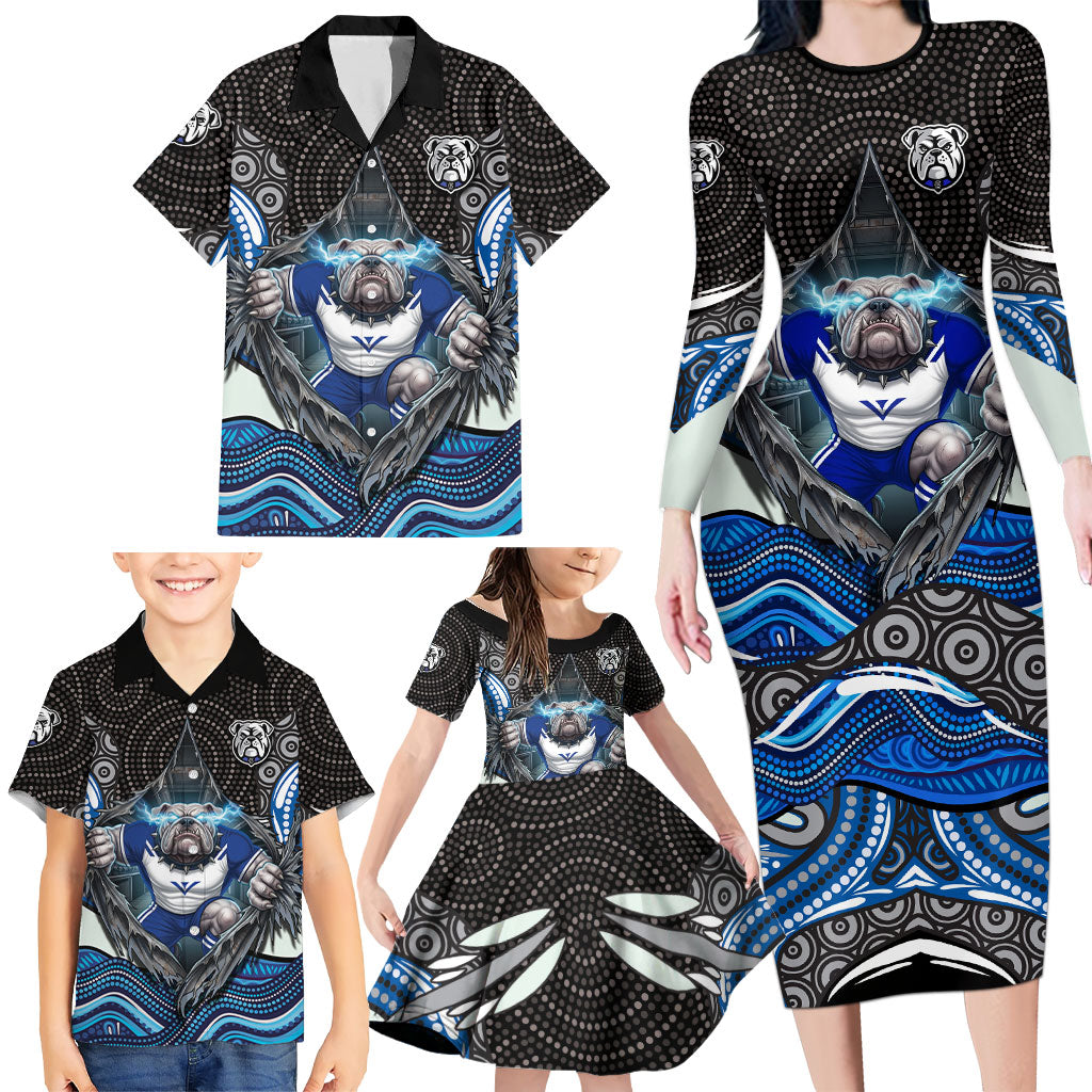 Canterbury Bankstown Bulldogs Rugby Family Matching Long Sleeve Bodycon Dress and Hawaiian Shirt The Scream of Lightning Eyes - Indigenous Dot Ripping Effect